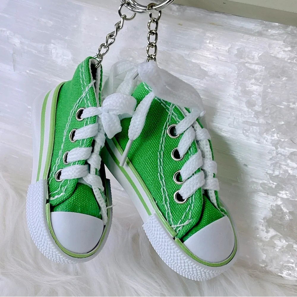 MINI SNEAKER KEYRINGS set of 2 GREEN his & hers running shoes Athlete Trainers - Picture 1 of 5